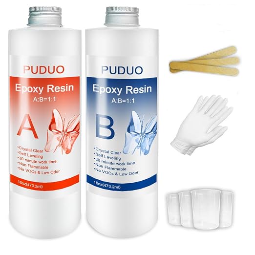 Puduo Epoxy Resin Casting and Coating Kit 32OZ | for Art, Jewelry, Crafts, Bonus 4 pcs Graduated Cups, 3pcs Sticks, 1 Pair Rubber Gloves