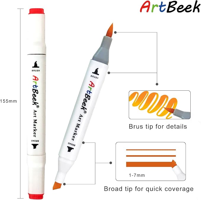 ArtBeek Alcohol Markers Brush Tip, 262 Coloring Markers for Adult Coloring Books No Bleeding, Dual Tip (Brush & Fine Tip)