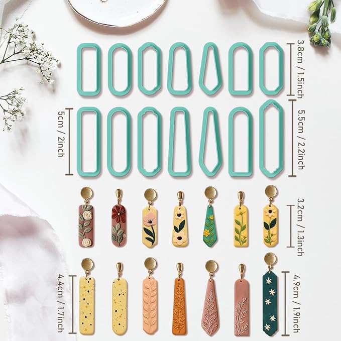 14pcs Rectangle Clay Cutters, Polymer Clay Cutting Tools for Earrings Making, Clay Jewelry Making Kit for Handicraft Enthusiasts