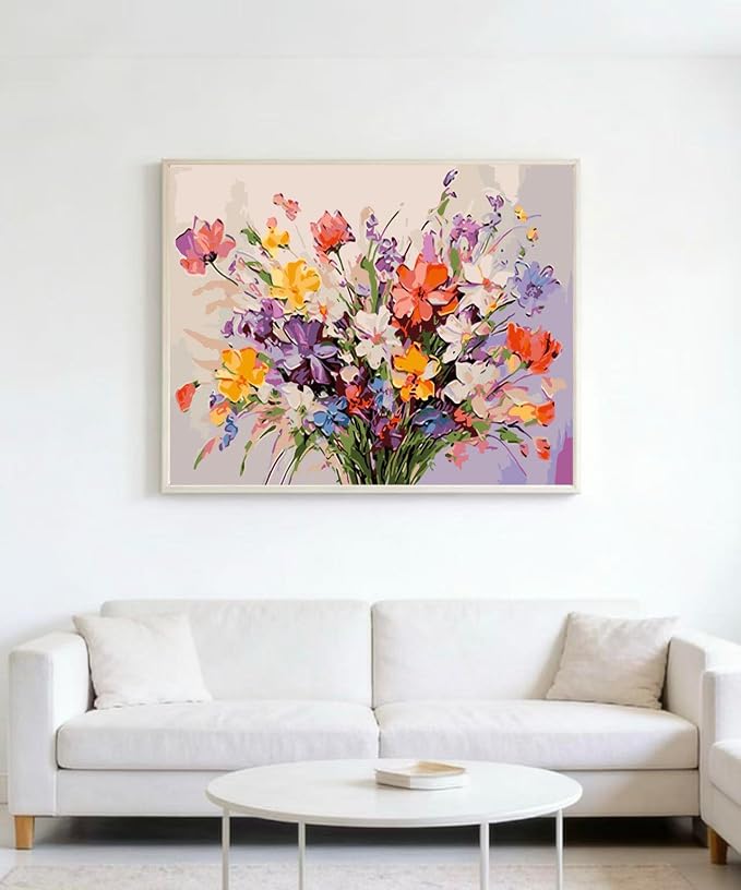OJTOYART Colored Bouquet Paint by Numbers Kit for Adults Beginner,Adult Paintby Number Kits on Canvas, DIY Acrylic Simple Paints by Number Kits for Home Wall Decor 16 X 20 inch