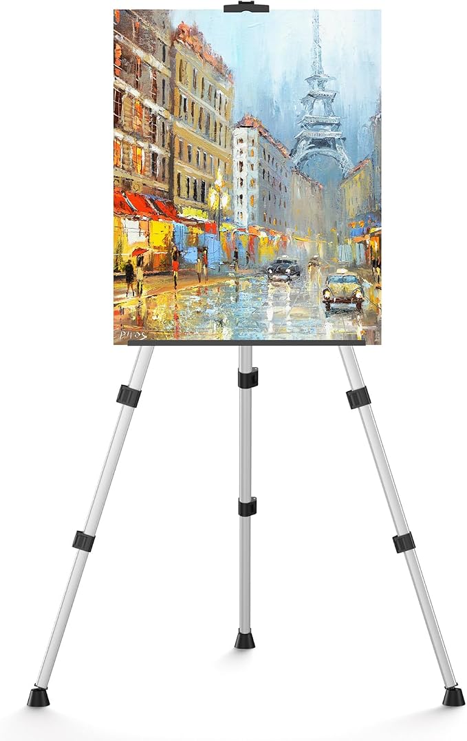 Art Painting Easel Stands, Adjustable Display Tripod Artist Sign Easels | Portable 66 inches Aluminum Metal Silver Floor Stands with 2 Bags for Table-top/Floor Drawing, Sturdy for Canvases Displaying