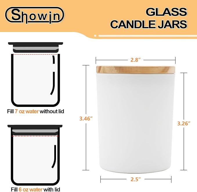 SHOWIN Thick Candle Jars for Making Candles 20 Pcs, 7 OZ Empty Jars with Wood Lids for Candle Making, Sample Container, Matte White
