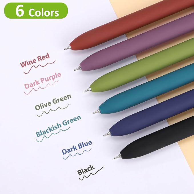 FIOVER Colored Gel Pens 6 Pack 0.7mm Medium Point Pens for Journaling