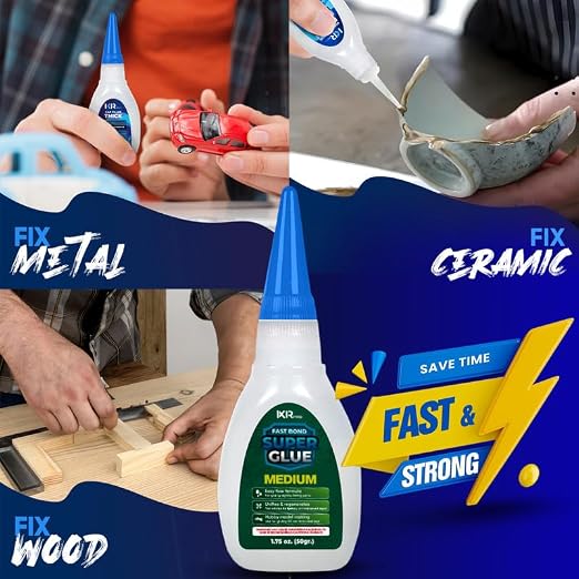 Medium CA Glue, Super Glue, Cyanoacrylate Adhesive, 6 Pcs 1.75oz Repair kit