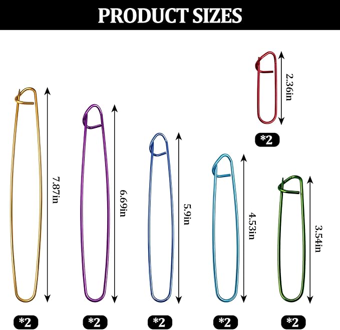 12pcs Knitting Stitch Holders Set, Aluminum Yarn Stitch Holder Needles, Colorful Safety Pin Style Cable Stitch Holders for Knitting, Crochet, Sweaters, Socks, Yarn Sewing DIY Craft Tools
