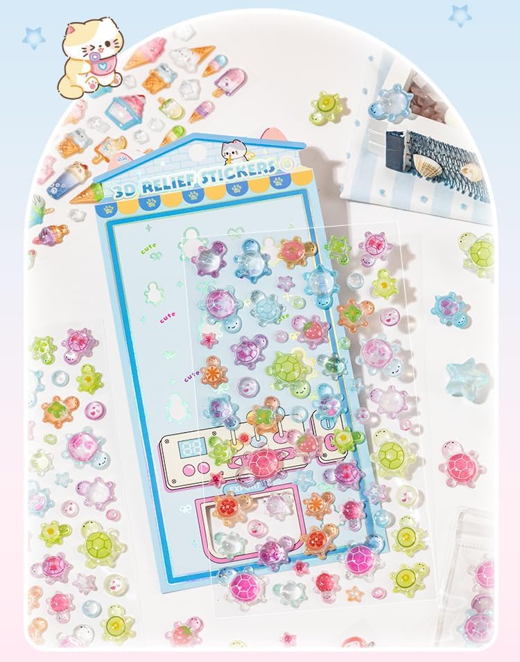 3D Puffy Stickers, Kawaii Resin Decorative Stickers for Phone Case, Notebook, Scrapbooking (Style-Turtle)