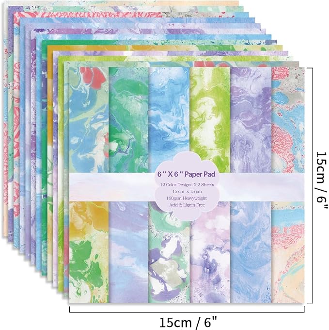 6x6" Cardstock Single Sided Scrapbooking,Craft Decorative Scrap Book Paper | 160gsm,24-Sheet 12Patterns Colored Paper,Junk Journal Supplies,Vivid Origami Papers DIY Craft Gift Wrapping Album.Halo Stain