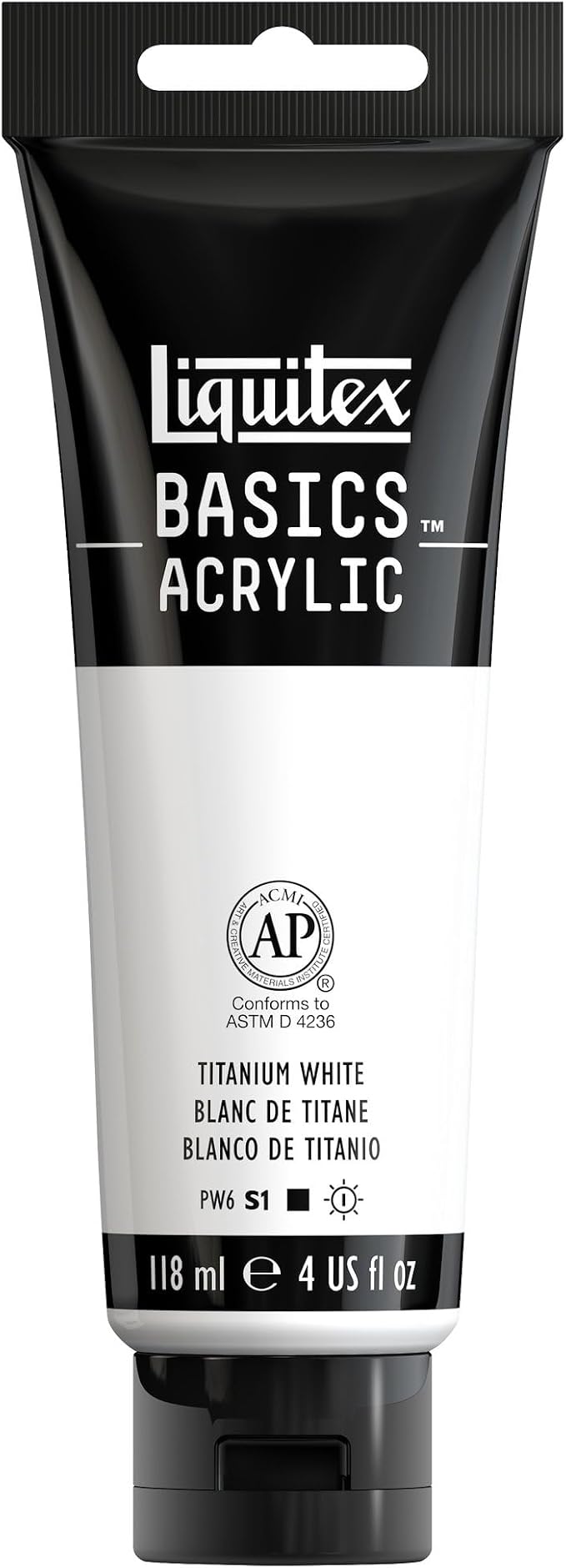 Liquitex BASICS Acrylic Paint, 4-oz Tube, Titanium White | Medium Viscosity, Satin Finish, Lightfast, Fine Art Pigments, Range of Opacities, Easy Blending