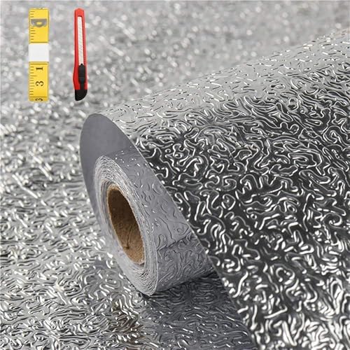Soqool Kitchen Oil Water Proof Wallpaper, Peel and Stick Aluminum Foil Backsplash Protector, Self Adhesive Waterproof Contact Paper for Cabinet, Drawer, Shelf Liner, Countertop Cover, 15.7 x118.1 Inch