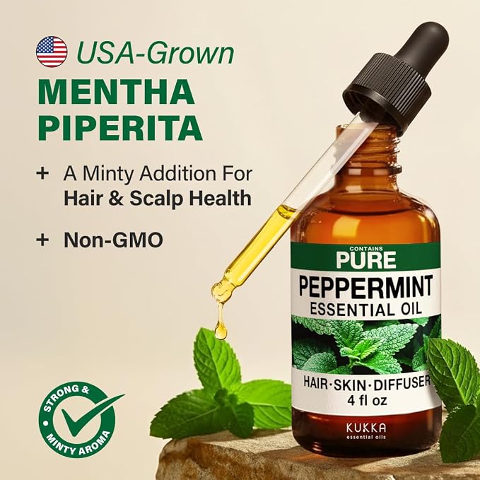 KUKKA Peppermint Essential Oils - 4 Fl Oz - for Hair, Skin, Diffuser, Aromatherapy & DIY Soap Making Scent (Pack of 2)