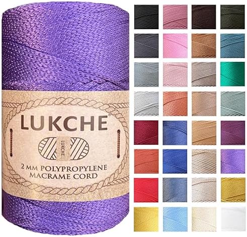 Polyester Macrame Cord 2mm x 251 Yards, 100% Polypropylene Premium Macrame Rope, Colorful Yarn Crochet Macrame Bag Craft for Wall Hangers, Bags, Bottom Plates, Carpets (Violet, 1 Skein)