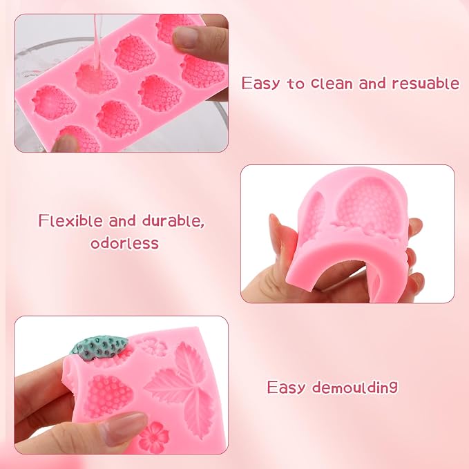 Pimoys 5 Pcs Strawberry Silicone Mold Set for Wax Melt Candy Cake