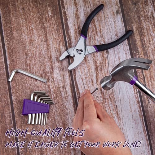 CARTMAN 39-Piece Household Tool Set, Purple Hand Kit With Storage Case | Complete assortment for home repairs, DIY projects, furniture setup, crafting, and daily household fixes in toolbox.