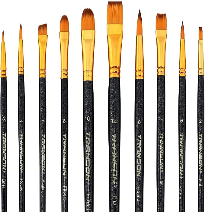 Transon 20pcs Art Painting Brush Set for Acrylic Watercolor Gouache Hobby Craft Face Painting Black