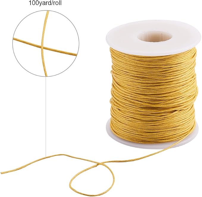 PH PandaHall 1mm Waxed Cotton Cord, 100 Yards Yellow Waxed Thread Beading String for Bracelet, Necklace, Jewelry, Waist Beads Making, Crafting, Macrame