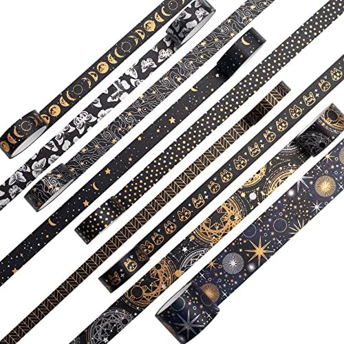 YUBBAEX Mystic Gold Washi Tape Set Wide Silver Foil Masking Tape Decorative for Arts, DIY Crafts, Journal Supplies, Planners, Scrapbook, Card/Gift Wrapping (Dark Night)