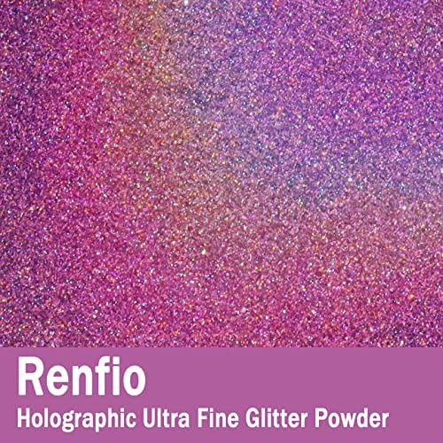 Renfio Holographic Ultra Fine Pinkish Glitter Powder Metallic Resin Glitter | 2.11 Oz (60g) PET Flakes Crafts Sequins 1/128" 0.008" 0.2mm Epoxy Chips Flakes for Roses Tumblers Slime - Laser Pinkish