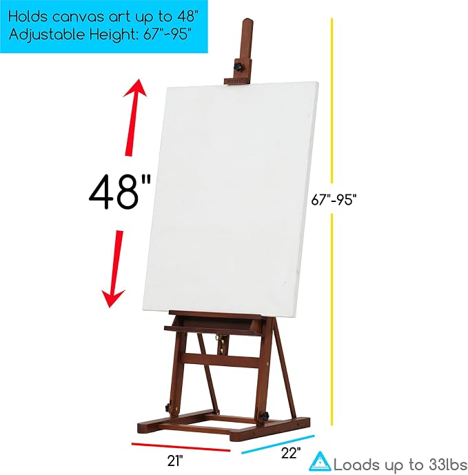 MEEDEN Studio Wood H-Frame Easel: Art Easel with Storage for Artist | Beech Wooden Artist Painting Easel - Floor Easel with Movable Tilting for Adults Artist Art Students Beginners Walnut