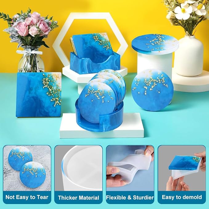 12 PCS Silicone Coaster Molds, Resin Casting Coaster Molds, Epoxy Resin Coasters Mold, Suitable for DIY Craft Coasters, Bowl Mats, Home Decoration, Non-Deformable Silicone Mold