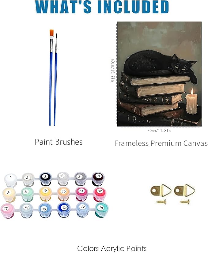 Gothic Cat Paint by Numbers Kit for Adults Framed Canvas, Frameworkless
