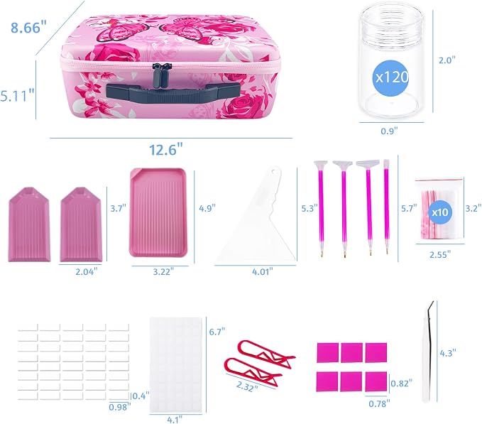 120 Slot Diamond Painting Storage Containers | Pink 120-slot storage box with tools & accessories for diamond art