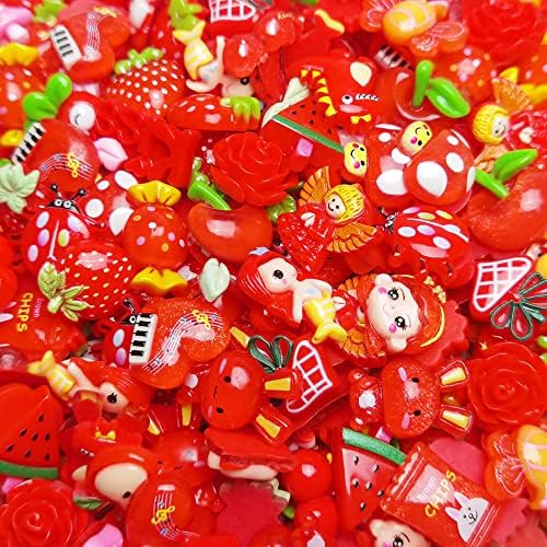 LibiIine 100pcs Mix Lots Christmas Red Flatback Resin Buttons Flat Back Scrapbooking Resin Flatback Craft (Red)