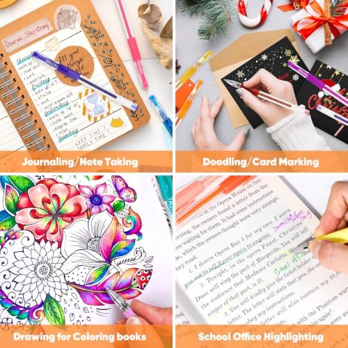 Taotree Gel Pens for Coloring Books, 36 Colors Glitter Pens, 40% More Ink