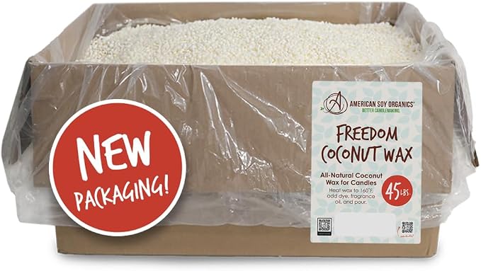American Soy Organics Freedom Coconut Soy Wax Beads, Candle Wax, 45 lbs | DIY Candle Making Supplies Ideal for Container Candles, Tealights & Wax Melts, Paraffin-Free, Beeswax-Free, Microwavable
