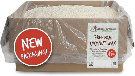 American Soy Organics Freedom Coconut Soy Wax Beads, Candle Wax, 45 lbs | DIY Candle Making Supplies Ideal for Container Candles, Tealights & Wax Melts, Paraffin-Free, Beeswax-Free, Microwavable