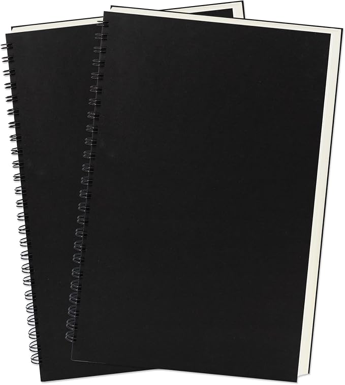 DSTELIN 9 inch x 6 inch, 100GSM, Blank Spiral Notebook, 2-Pack, Soft Cover, Sketch book, 160 Pages / 80 Sheets, (Black)