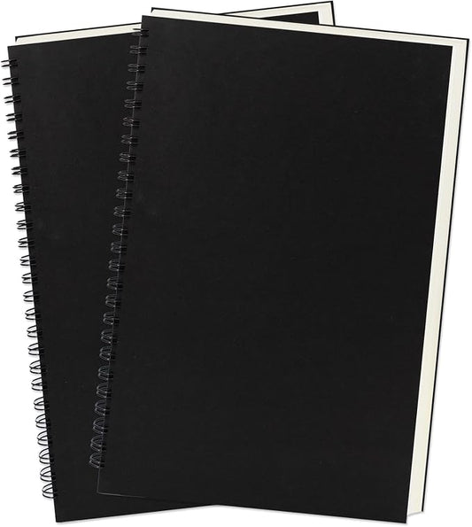 DSTELIN 9 inch x 6 inch, 100GSM, Blank Spiral Notebook, 2-Pack, Soft Cover, Sketch book, 160 Pages / 80 Sheets, (Black)