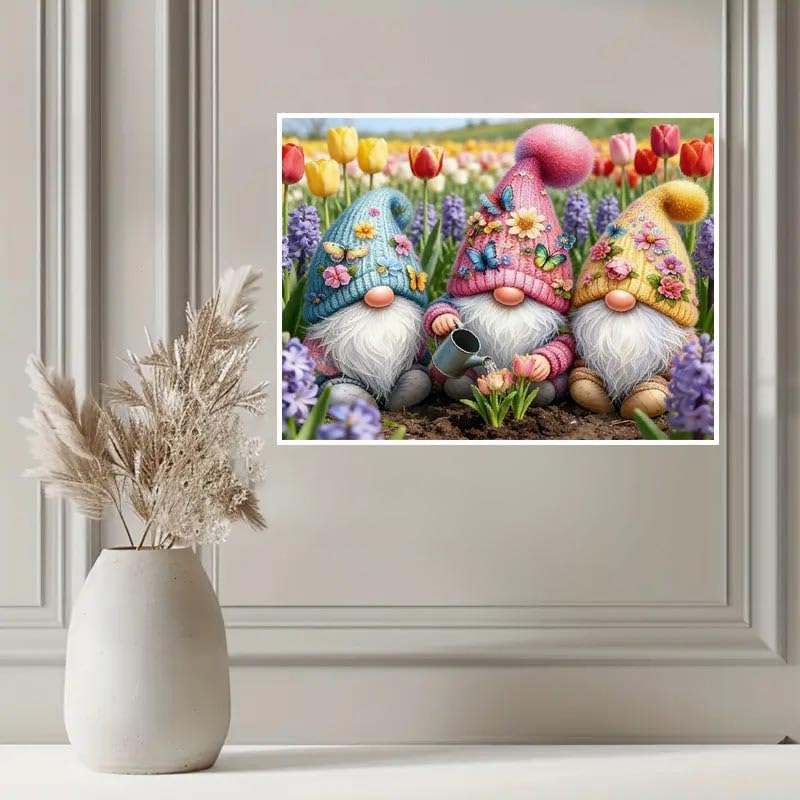 KYOQFVN Gnome Diamond Art Kits for Adults - Flowers Diamond Painting Kits for Beginners, 5D DIY Full Round Drill Diamonds Art Painting Kit for Home Wall Decor 12X16 Inch
