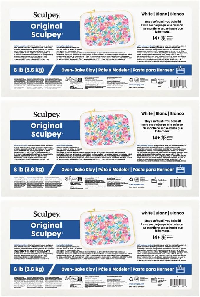 Sculpey Original Oven-Bake Clay, Great for Modeling, Sculpting, and School Projects, White, 8 lb. (Pack of 3)