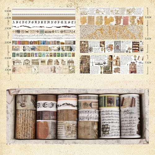 18 Rolls Vintage Washi Tape Pack Retro Arts Adhesive Tapes Wide Monologue Decorative Masking Tape Sets for Craft, Kids, Scrapbook, DIY, Gift Wrapping (Past Events)