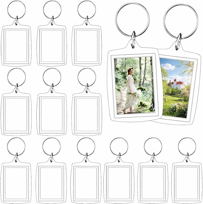 REDANHA 12pcs Acrylic Photo Frame Keychain Holder 2 x 3 In Picture Insert Blank Keyring Clear Picture Holder for DIY Craft