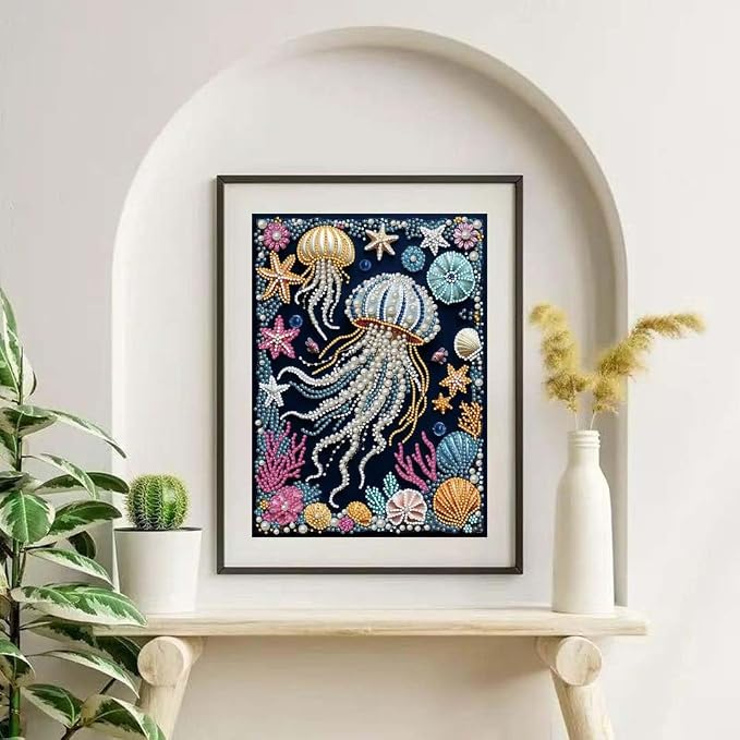 Jellyfish Pearl Diamond Art Kits for Adults,Full Drill Wall Art 12 x 16 in | 5D diamond painting,DIY Diamond Dots Gem Art Craft for Home Decor