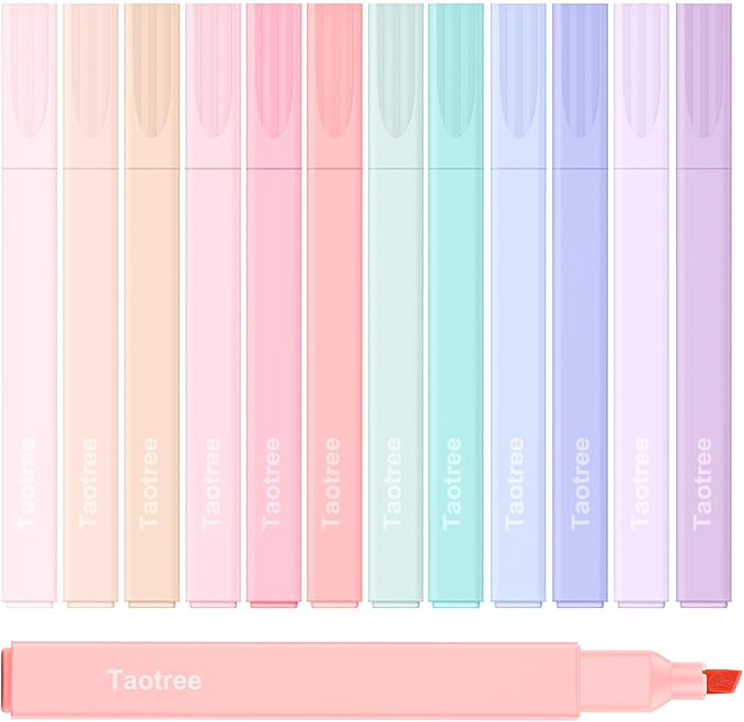 Taotree 12Pcs Aesthetic Cute Highlighters Assorted Colors, Back to School