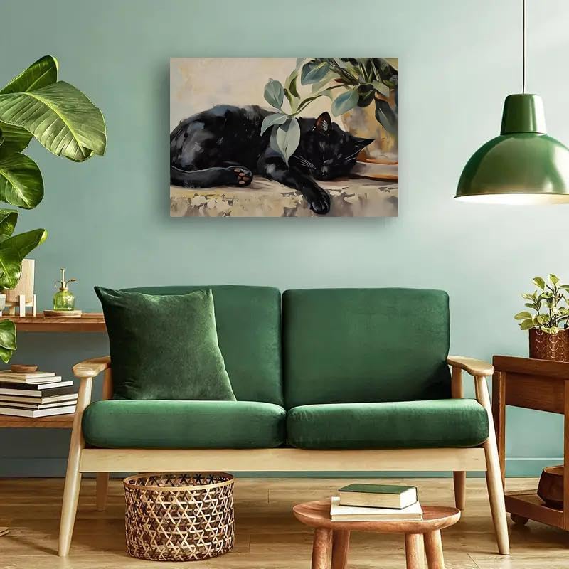 Canrichshop Sleeping Cat Paint by Number Kit for Adults,DIY Black Cat Acrylic Painting Kit Without Frame,Easy Adult Paint-by-Number Kits on Canvas Decor 16x20inch