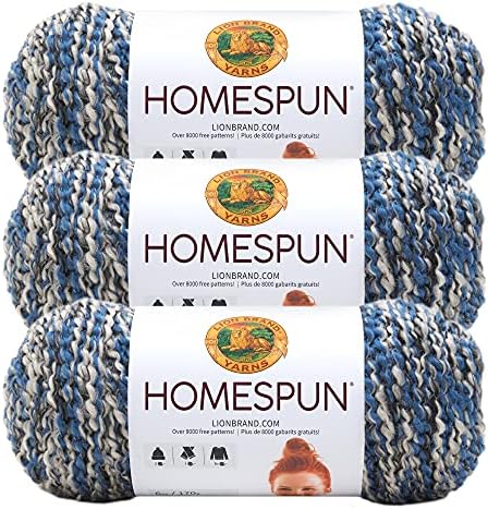 Lion Brand Yarn, Homespun Bulky Crochet Yarn, Blue Moon, Blue, 3 Pack
