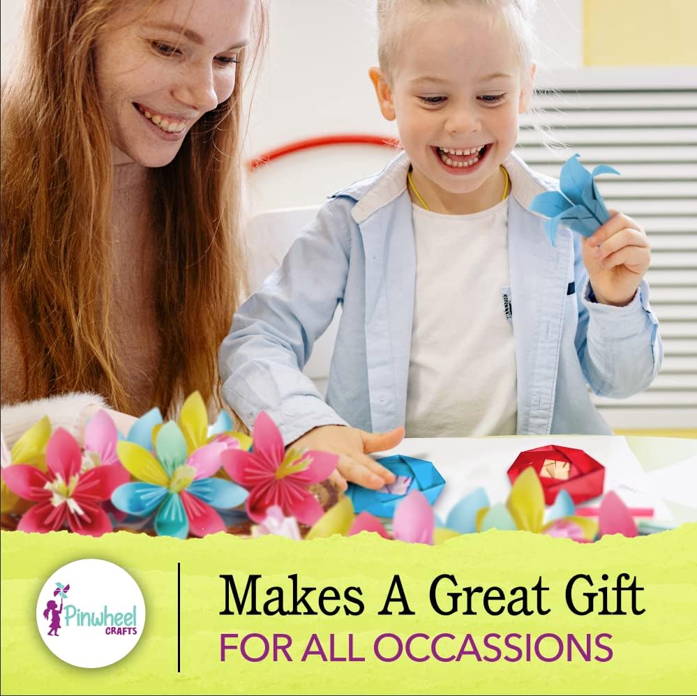 Pinwheel Crafts Flower Origami & Unicorn Purse Sewing Kit Bundle – Creative Arts & Crafts Set for Kids Ages 6+ – Includes 100 Origami Sheets, Decorative Accessories, Pre-Cut Felt Pieces, Embroidery Fl