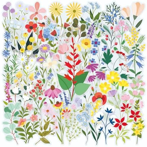 50PCS Transparent Flora Scrapbook Stickers, Flower-F | Vintage Aesthetic Flowers, Vinyl Waterproof, For Scrapbooks Travel Journal, For Water Bottles Laptop Phone