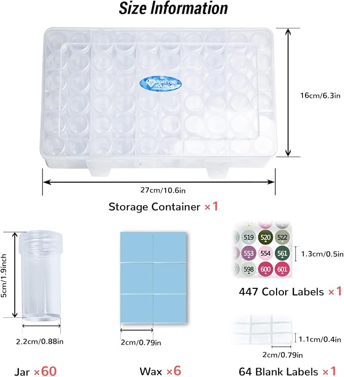forever young 1-Pack Diamond Art Storage Container, 60-Grid Bead Organizer | Store your diamond art beads neatly with the organizer, keeping diamonds tidy. Diamonds not included. Includes free labels.