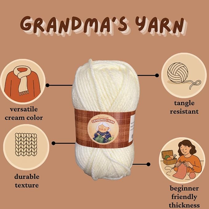 MaconGoods Grandma's Knitting Kit - Longer Scarf Kit - Complete Knitting Kit for Beginners - Includes Beginner Yarn, Bamboo Needles, Video Tutorial & Guide - Easy to Learn Knit Kit