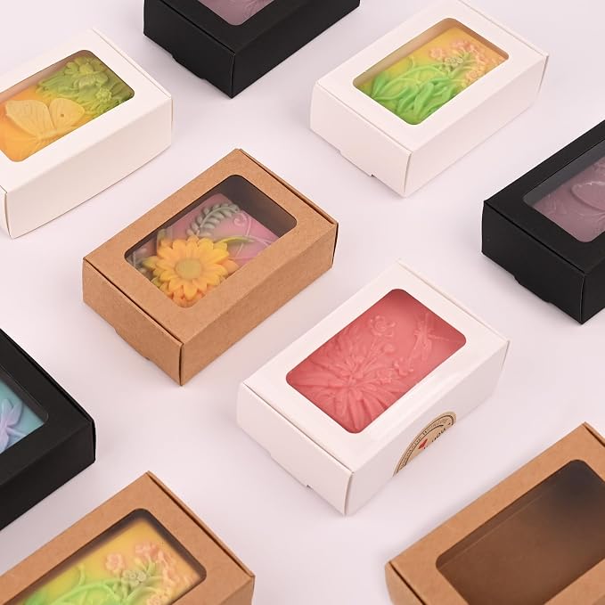 Moukiween Soap Boxes for Homemade Soap, Soap Packaging Gift Box with Window | 3.54 X 2.36 X 1.18 Inch Soap Packaging Gift boxes Multicolour with Window, Small Rectangular Soap Wrapping Boxes (30PCS)