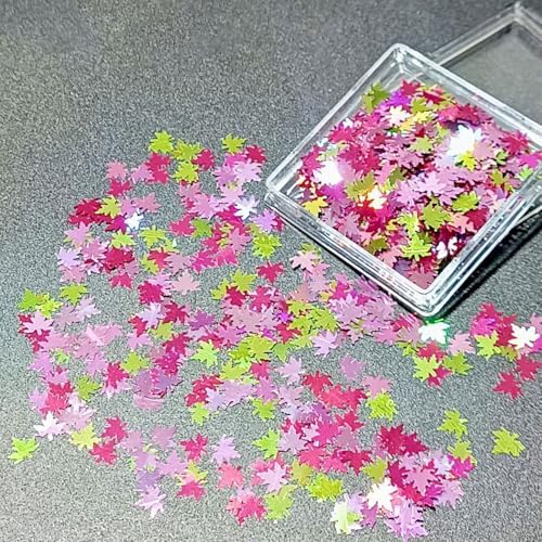 Multicolor Glitter Maple Leaves Sequins Accessories for DIY Journal, Shiny PVC Maple Leaves Confetti for Party Decorations, Mini Leaf Sequins Accessories for Drawing Notebooks.Pink Yellow Dark Pink