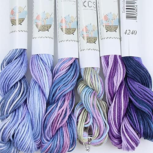 KCS Big skeins of 25 Meters Size 25 Color Variegated Cross Stitch Stranded Threads,6 skeins,20