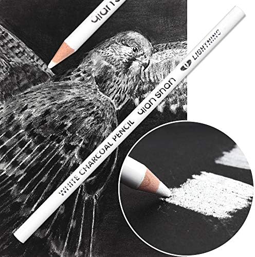 2 Pcs White Sketch Charcoal Pencils -Professional Hight Quality Sketch Highlight White Charcoal Wooden Pencils for Artist Drawing, Sketching, Blending