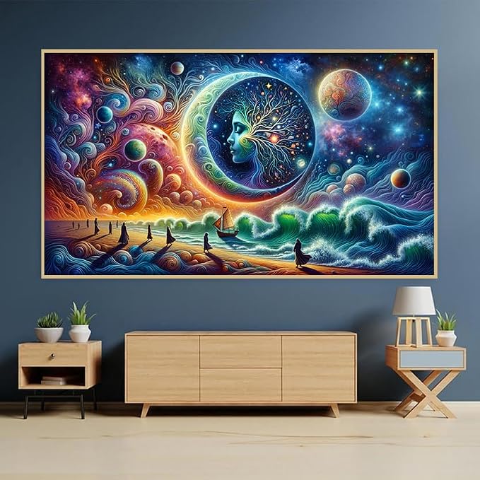 mrpwnle Large Diamond Art Kits for Adults, Big Moon Diamond Painting Kits | Big Landscape Diamond Art Painting Kits for Adults Beginners, DIY Round Full Drill Gem Art Kit for Home Decor 27.6x15.8in