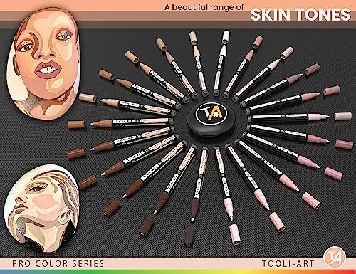 Acrylic Paint Pens 22 Skin Tones Assorted Pro Color Series Markers Set 0.7mm Extra Fine Tip for Rock Painting, Glass, Mugs, Wood, Metal, Canvas, Projects, Non Toxic, Waterbased, Quick Drying