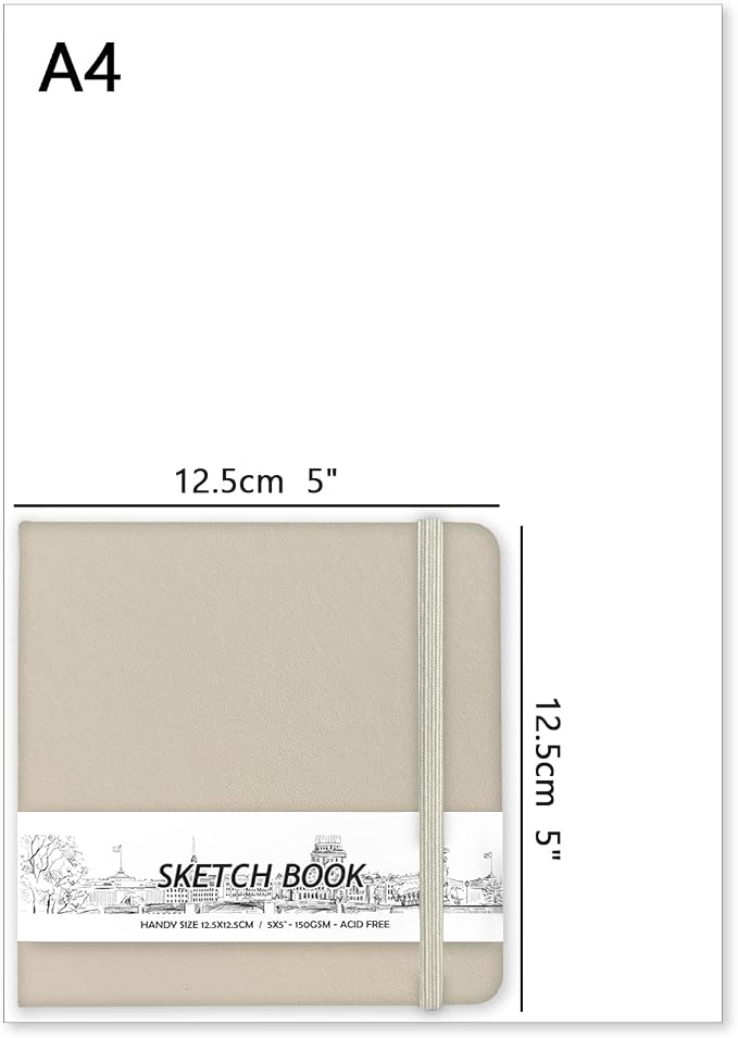 5" x 5" Hardcover Sketch Book,58 Sheets Small Mixed Media Pocket Sketch Pad